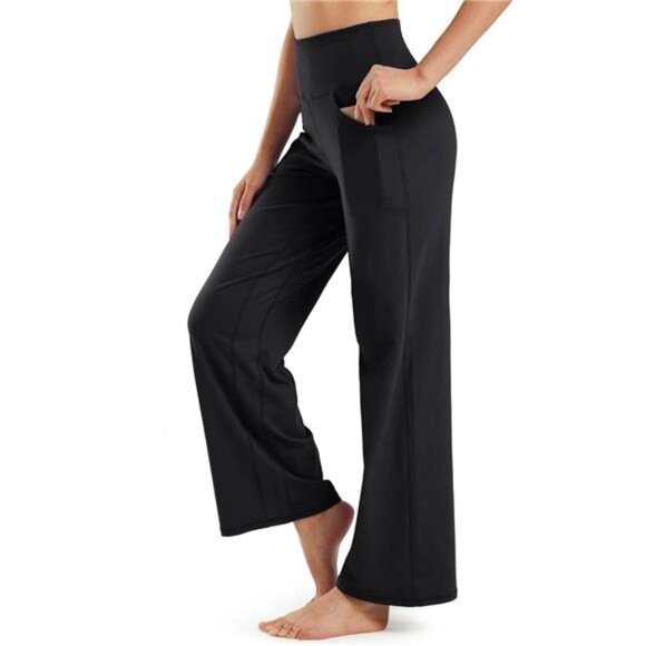 Wide Leg Pants Woman Yoga Pants with Pockets Stretch Loose Casual Lounge - Picture 3 of 4
